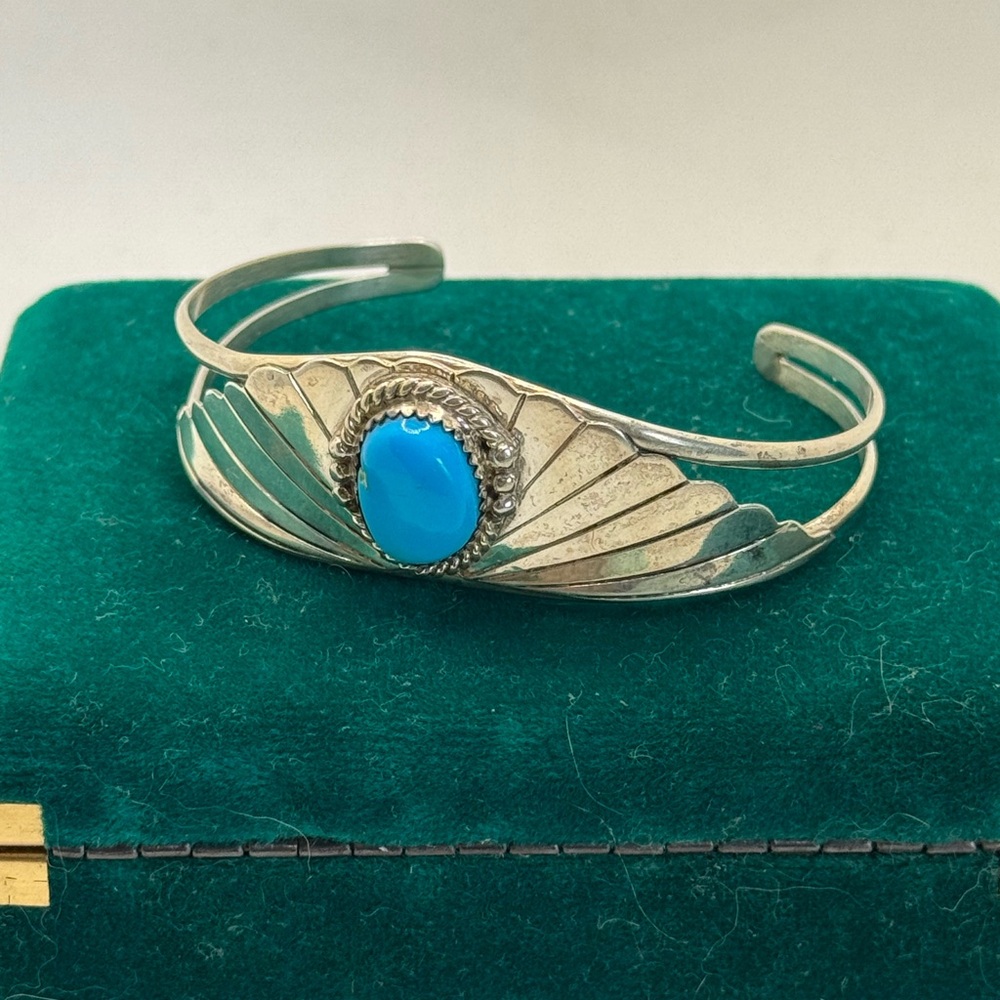 Navajo Sterling Turquoise Vintage Cuff Bracelet Signed T. Benally Bracelet Love